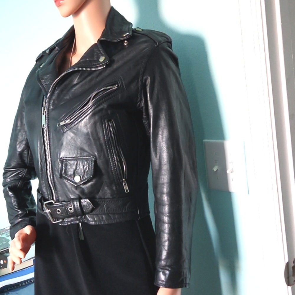 Vintage ICS Motorcycle Leather Jacket Sz.16..see Measurements - Picture 5 of 14